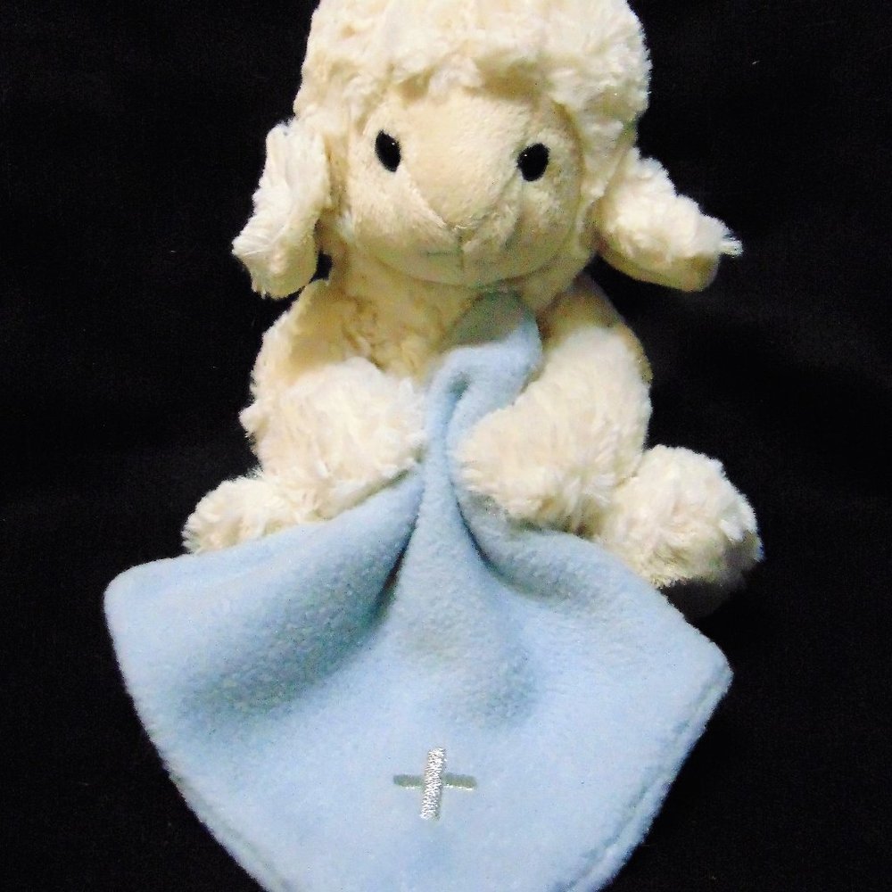 Nat & Jules Jesus Loves Me Lamb Lovey w Soft Blue Blanket Kids Plush Stuffed
